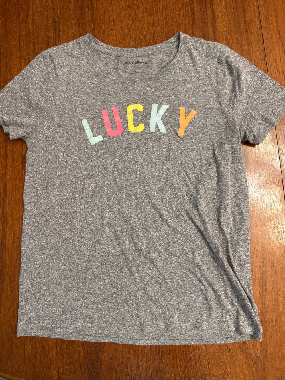 Lucky Brand Gray 'LUCKY' Graphic Tee - Multi-Color Felt Letters